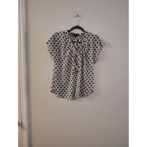 Star Scene Los Angeles Womens Black White Geometric Diamond Tie Neck Blouse M